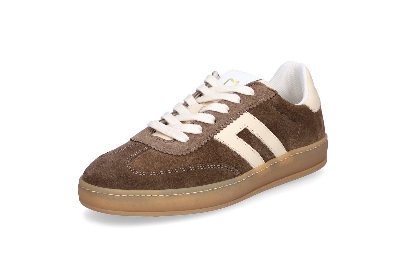 MIDS MOSS Damen Sneaker braun aus Velourleder mit Wechselfußbett & Kontraststreifen in Beige