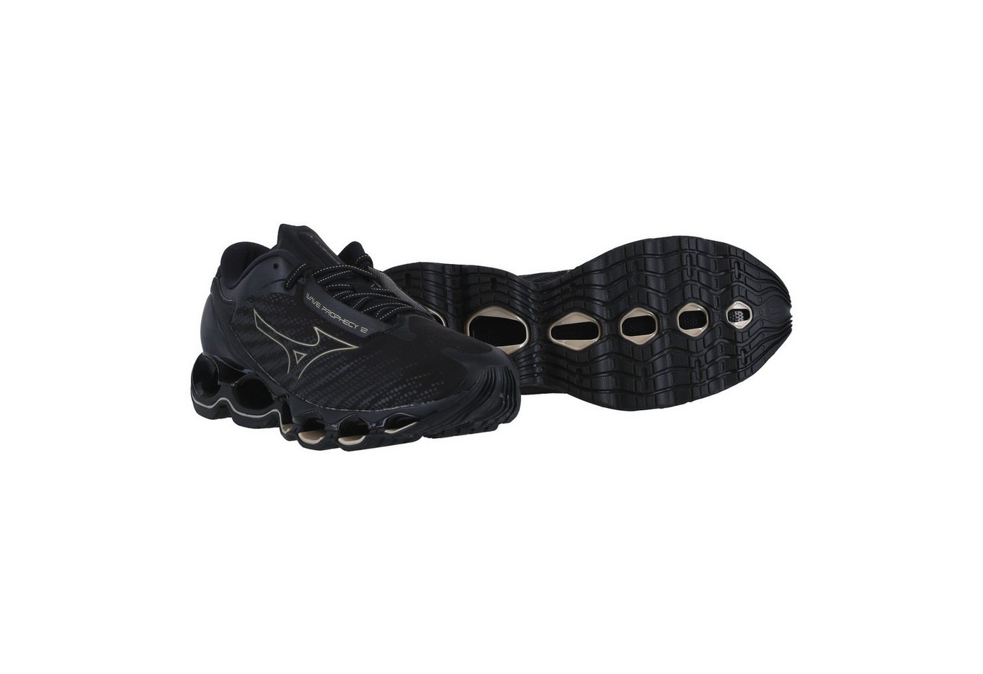 Mizuno Wave Prophecy 12 (Dämpfung) schwarz/gold Herren Laufschuh