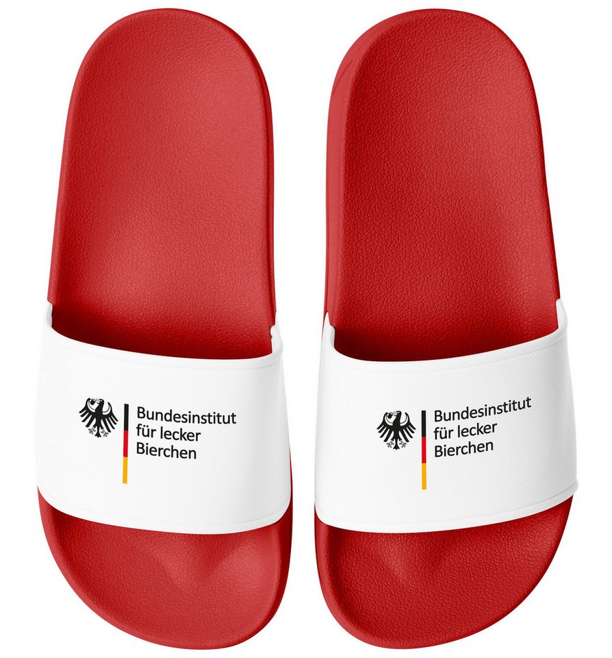MoonWorks Badeschlappen Badelatschen Unisex mit Aufdruck Bundesinstitut für Badesandale (rot/weiß)