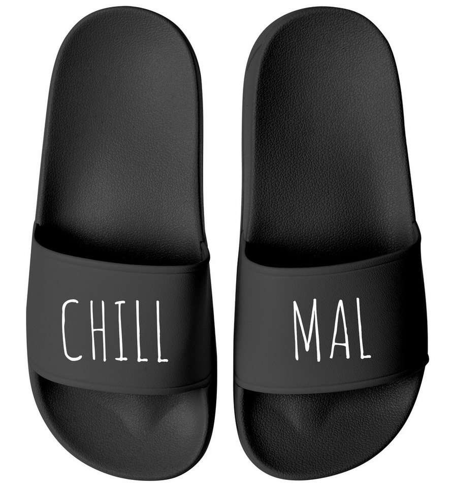 MoonWorks Badeschlappen mit Spruch Lustig Chill Mal Badelatschen Relax Unisex Badesandale
