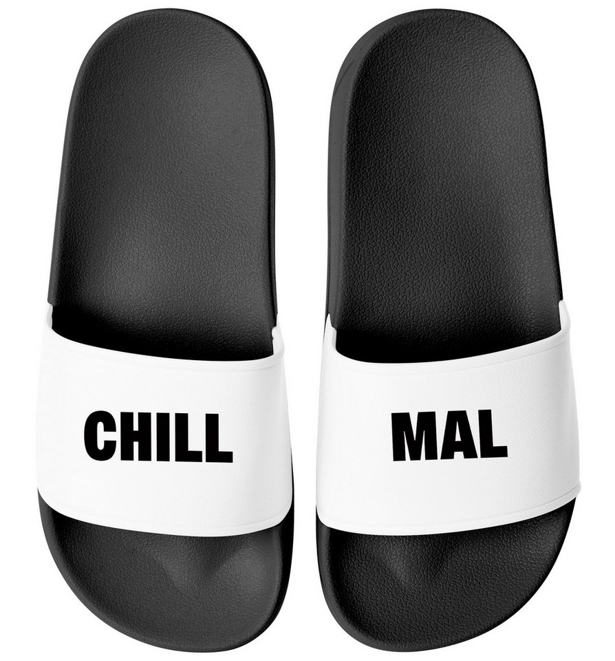 MoonWorks Badeschlappen mit Spruch Lustig Chill Mal Badelatschen Relax Unisex Badesandale