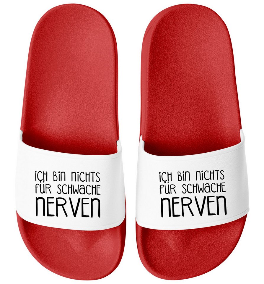 MoonWorks Badeschlappen mit Spruch Nichts für schwache Nerven Badelatschen Badesandale (rot/weiß)