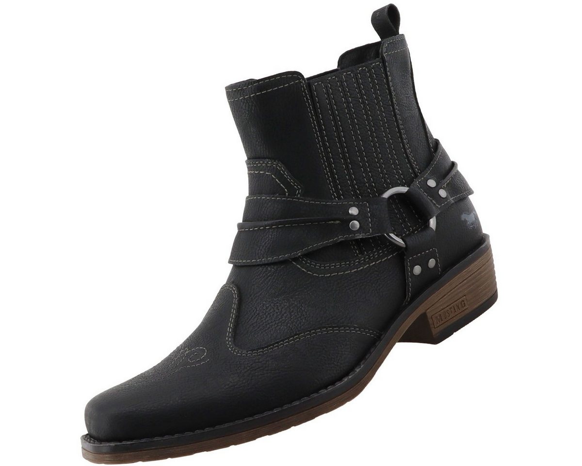 mustang shoes 36M0031001-black Stiefelette Western/Biker-Boot mit markantem Stiefelband