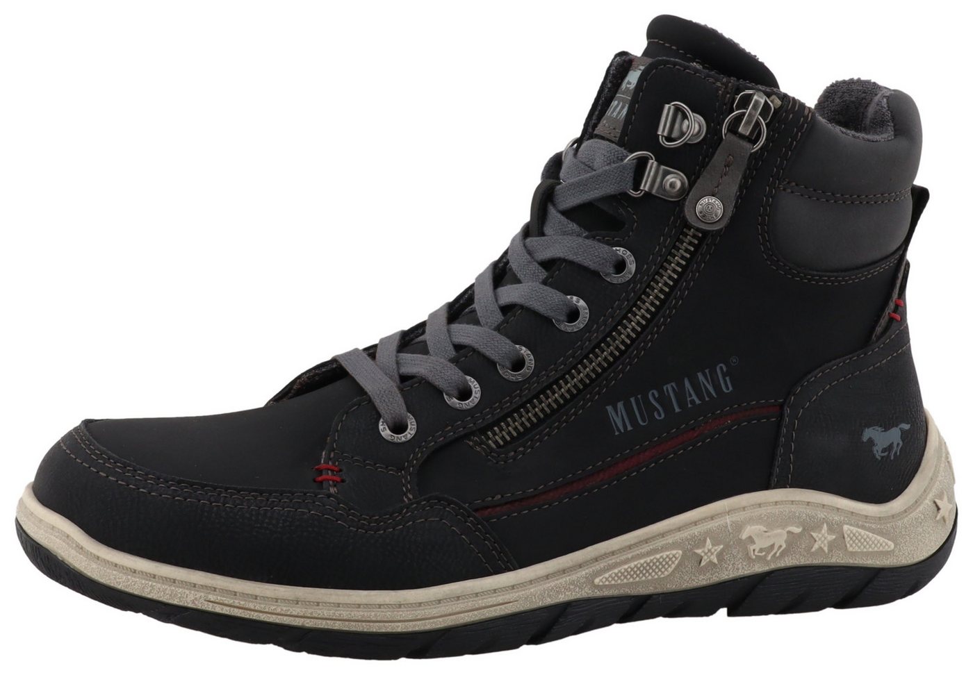 mustang shoes Benedetto Schnürboots High Top Sneaker, Schnürboots mit Reißverschluss (schwarz)