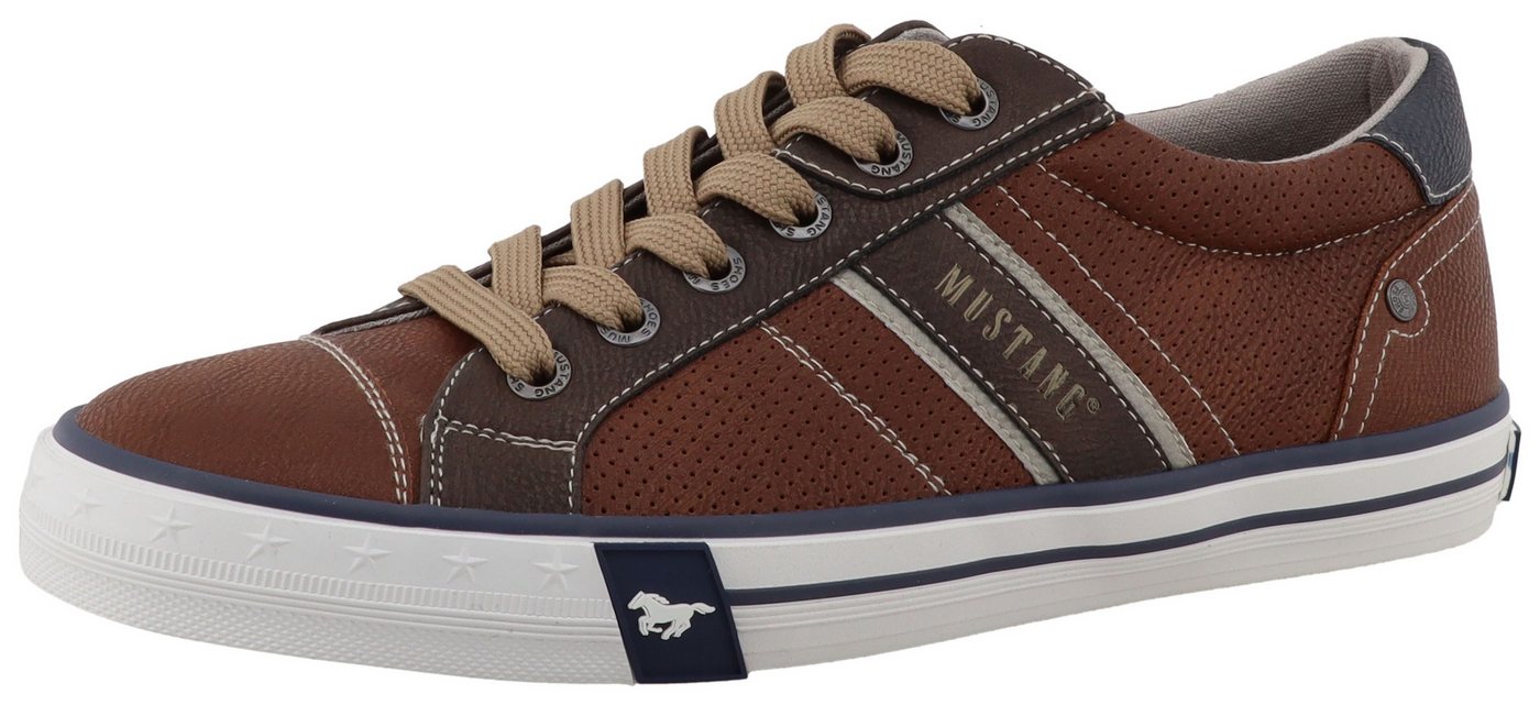 mustang shoes Calogero Sneaker Freizeitschuh, Halbschuh, Schnürschuh mit Kontrastbesätzen (braun)