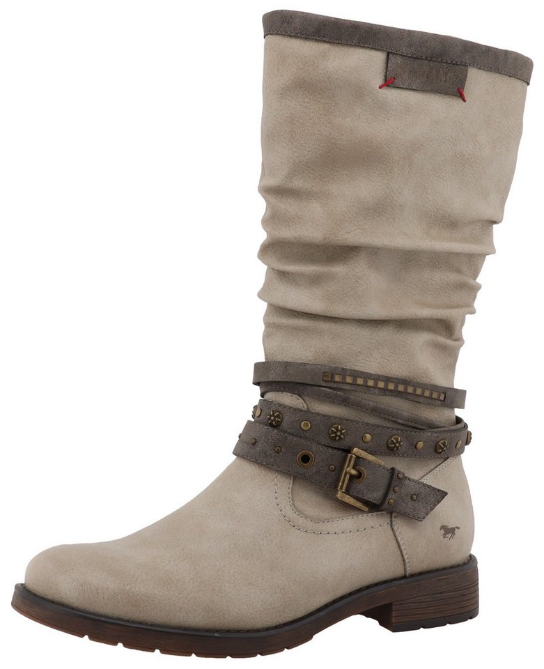mustang shoes Elfi Winterstiefel Stiefel mit Zierriemchen und Blockabsatz (beige)