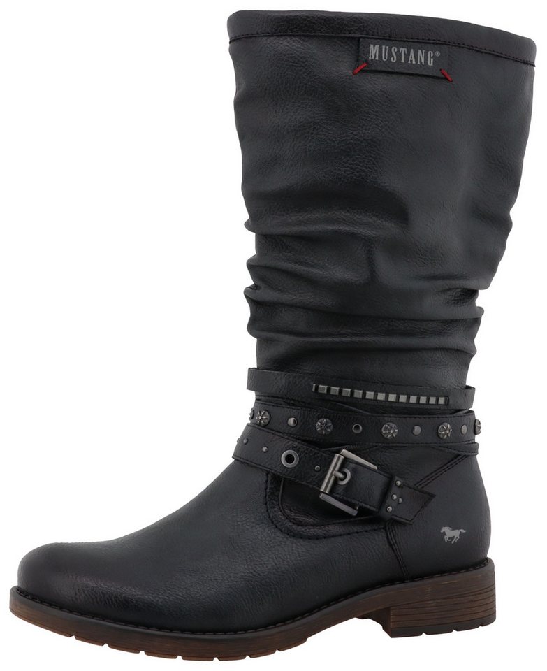 mustang shoes Elfi Winterstiefel Stiefel mit Zierriemchen und Blockabsatz (blau)