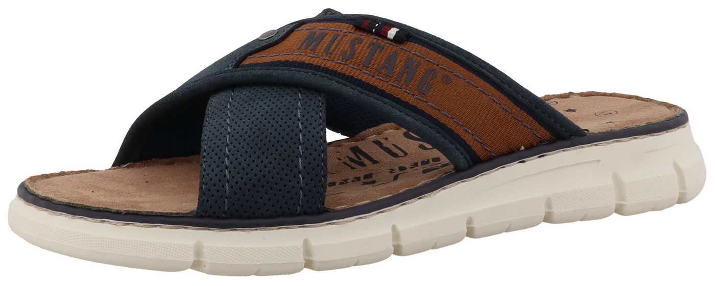mustang shoes Emiliano Pantolette Sommerschuh, Schlupfschuh mit Logoschriftzug (blau)