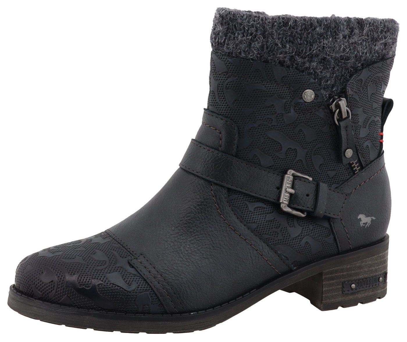 mustang shoes Fabienne Winterstiefelette Biker Boots mit Blockabsatz und Zierriemchen