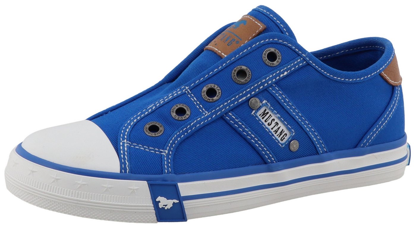 mustang shoes Gaspare Slip-On Sneaker Freizeitschuh, Slipper, Halbschuh mit Kontrastnähten (blau)