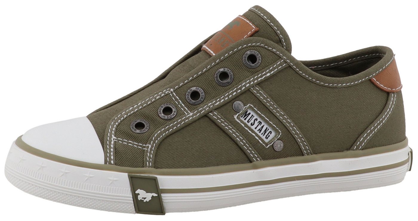 mustang shoes Gaspare Slip-On Sneaker Freizeitschuh, Slipper, Halbschuh mit Kontrastnähten (grün)