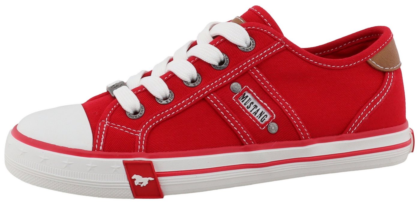 mustang shoes Gaspare Sneaker Freizeitschuh, Halbschuh, Schnürschuh mit auffälliger Kontrastnaht (rot)