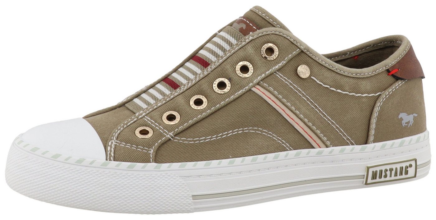 mustang shoes Magdalena Slip-On Sneaker Freizeitschuh, Slipper, Schlupfschuh mit Kontrastbesätzen (grün)