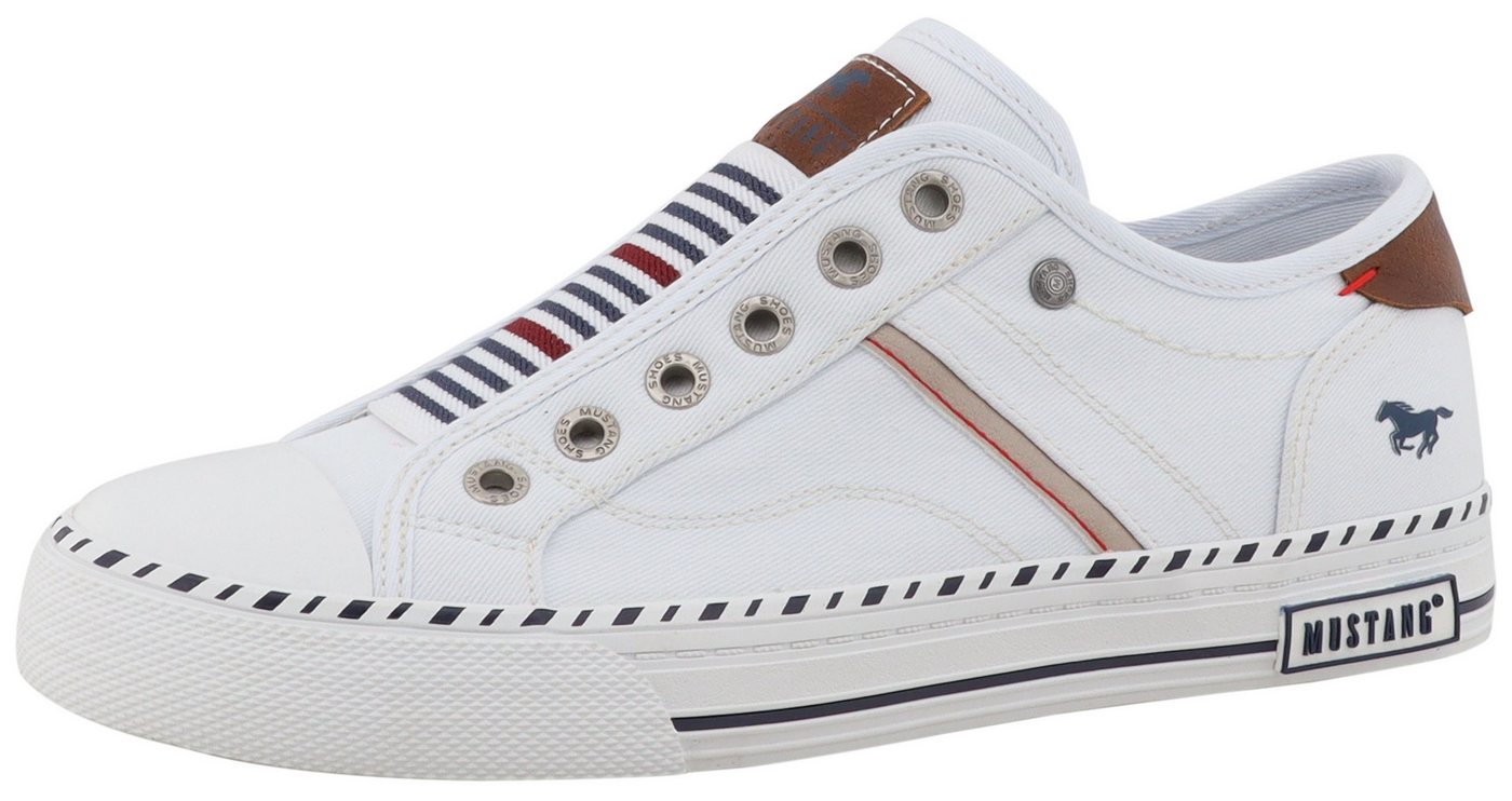 mustang shoes Magdalena Slip-On Sneaker Freizeitschuh, Slipper, Schlupfschuh mit Kontrastbesätzen (weiß)