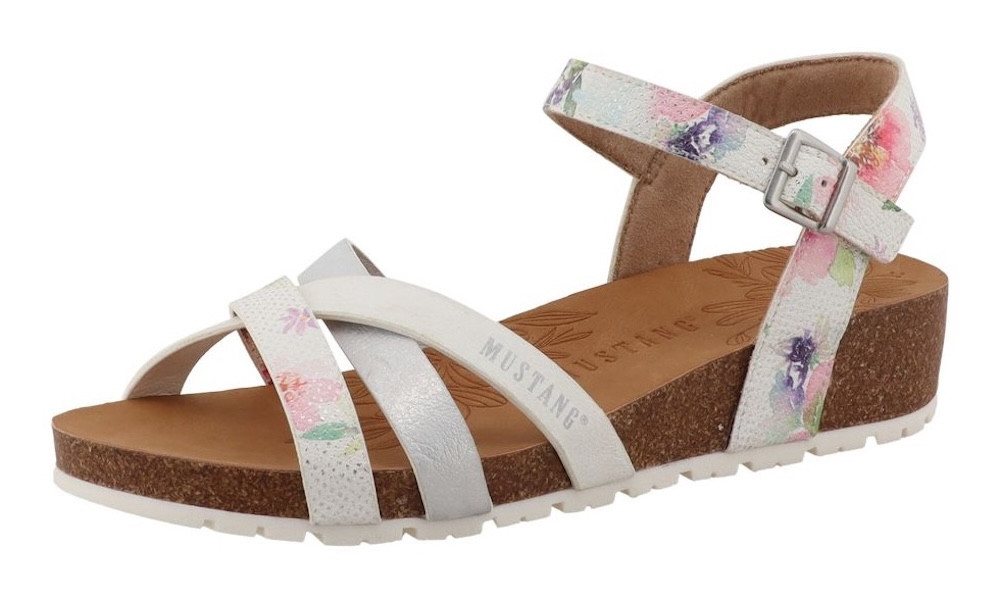 mustang shoes Magnolia Sandalette Riemchensandale, Sommerschuh mit modischem Druck (weiß)