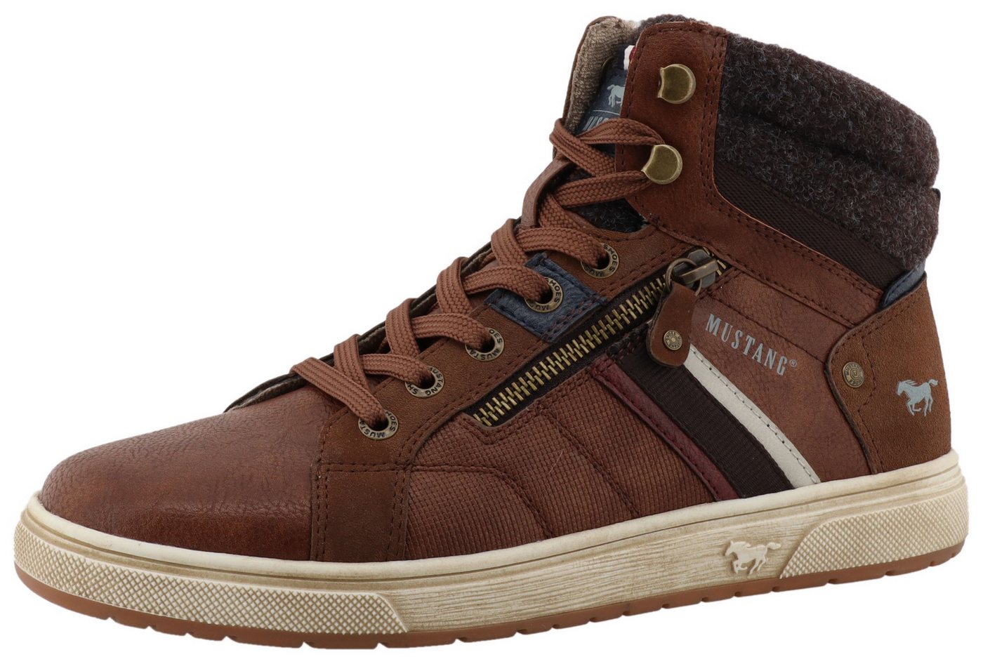 mustang shoes Merian Sneaker High Top Sneaker, Schnürboots mit Reißverschluss (braun)