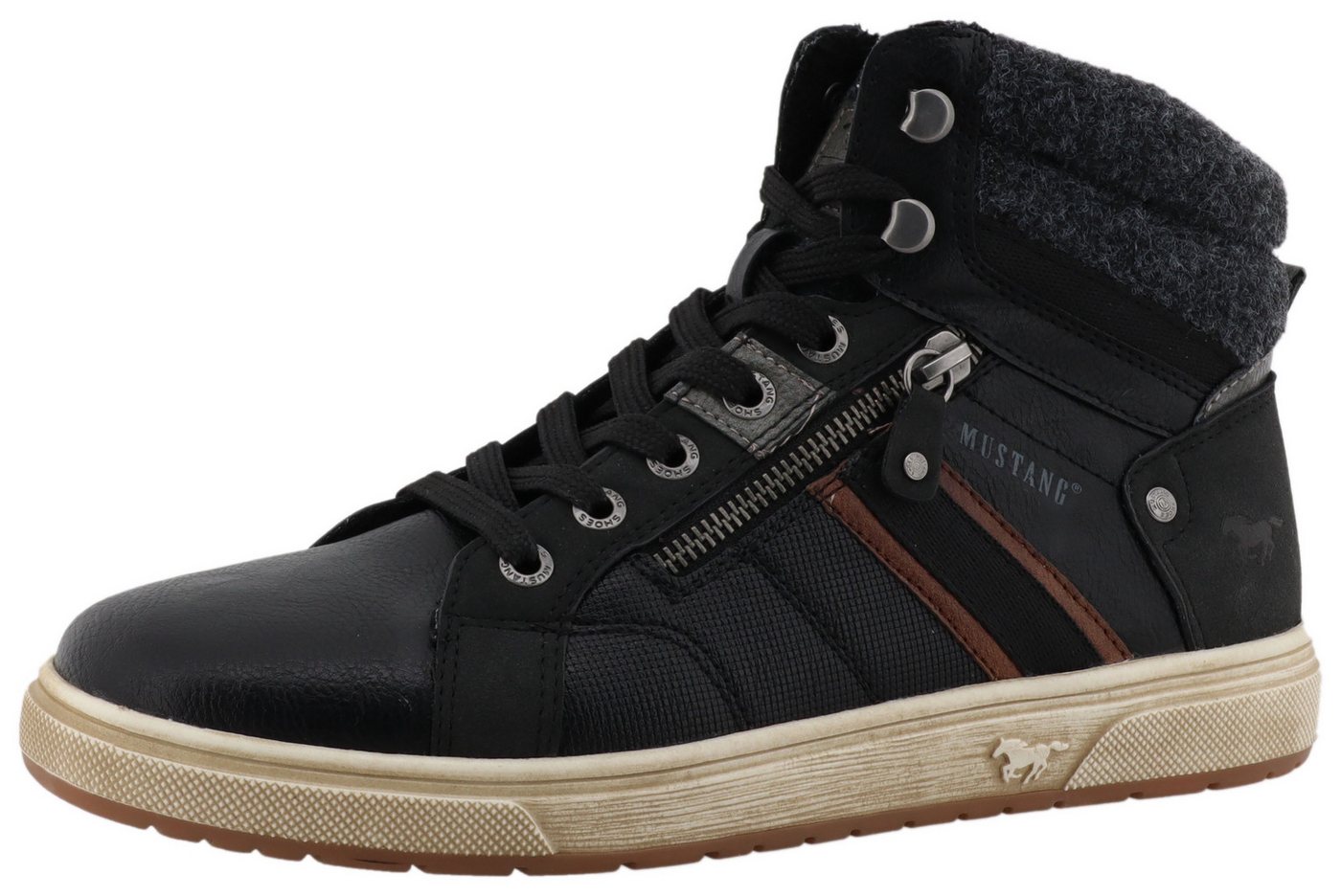 mustang shoes Merian Sneaker High Top Sneaker, Schnürboots mit Reißverschluss (schwarz)