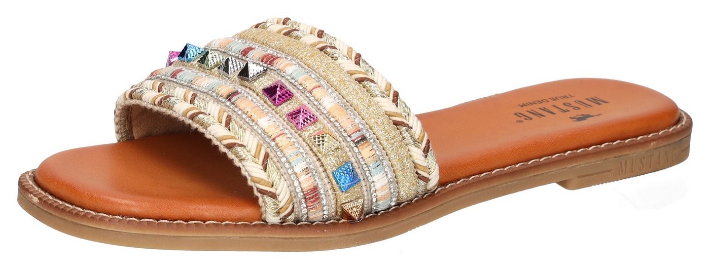 mustang shoes Pantolette, Flats, Sandale, Pool Slides mit modischen Glitzerfäden