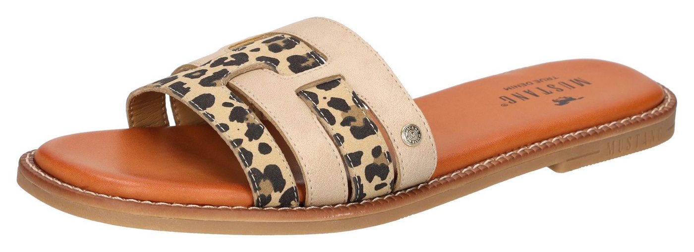 mustang shoes Pantolette, Flats, Sommerschuh, Urlaubschuh, Slides mit Leo-Einsätzen