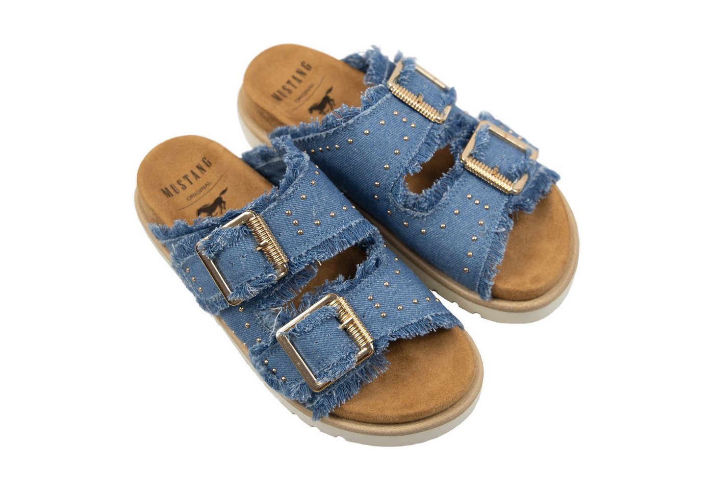 mustang Pantolette Pantolette mit Nieten besetzter Jeansstoff