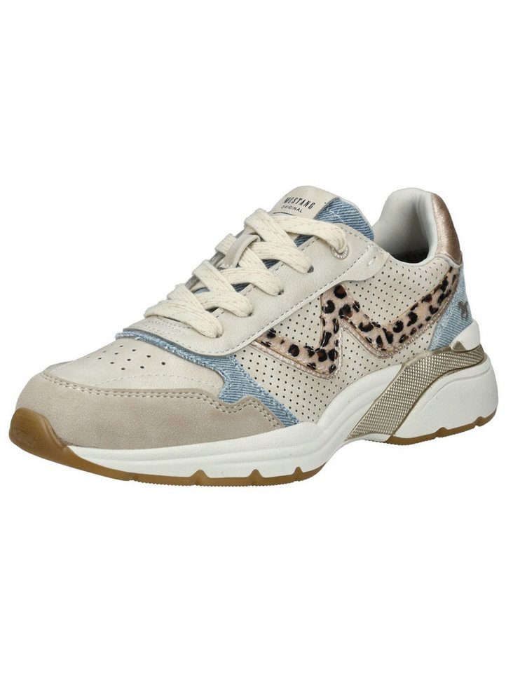 mustang shoes Sneaker Lederimitat/Textil Sneaker (beige/blau)