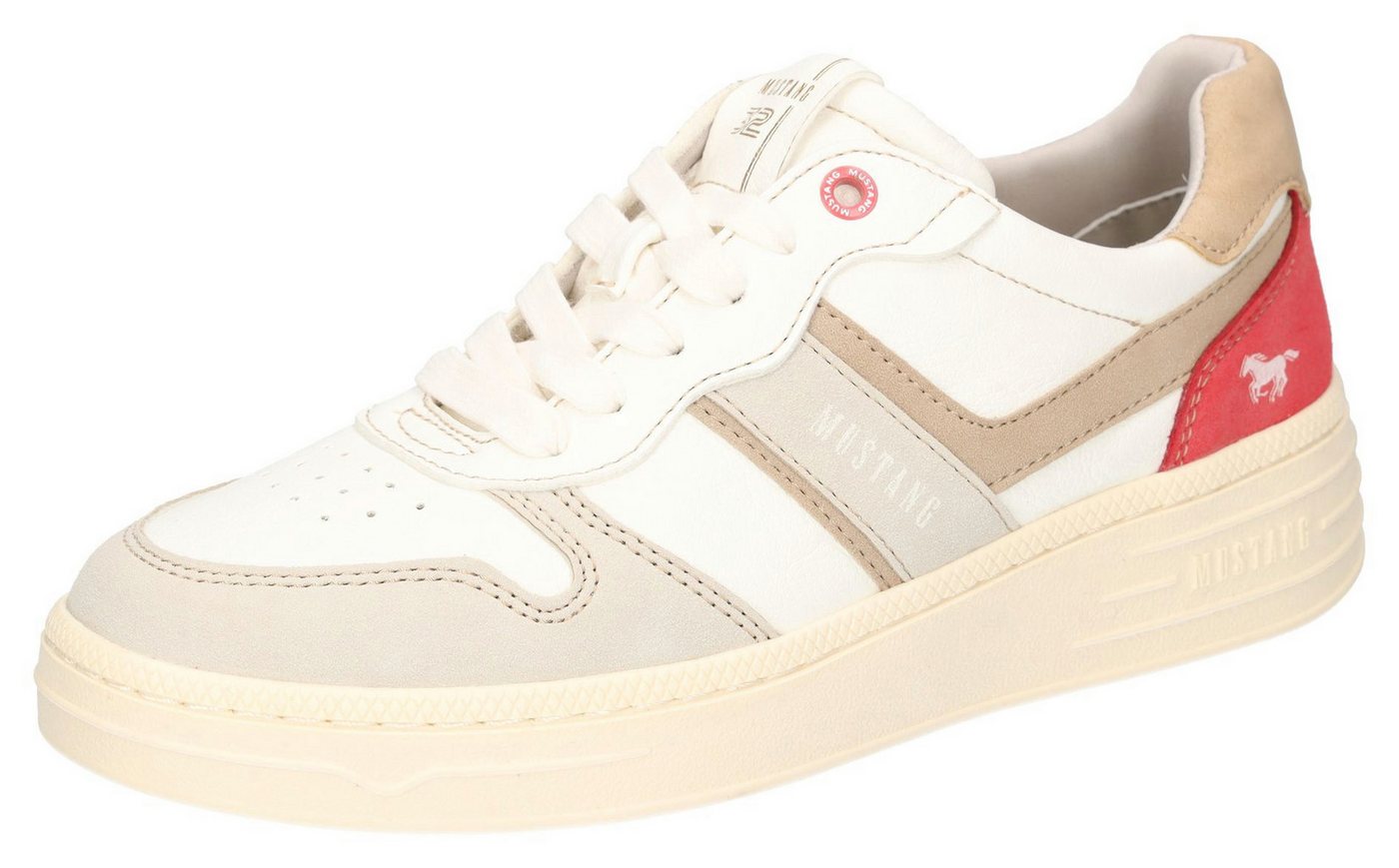 mustang shoes Sneaker, Retro Sneaker, Schnürschuh in schöner Farbkombination (weiß/beige/rot)