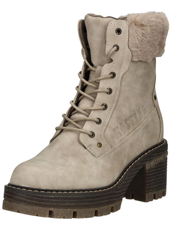 mustang shoes Stiefelette Lederimitat/Textil High-Heel-Stiefelette (beige)