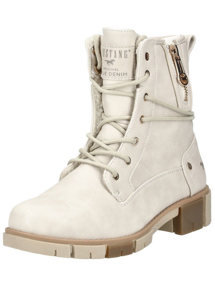 mustang shoes Stiefelette Lederimitat/Textil Schnürstiefelette (beige)