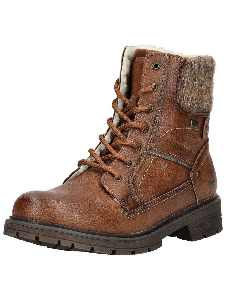 mustang shoes Stiefelette Lederimitat/Textil Schnürstiefelette (braun)