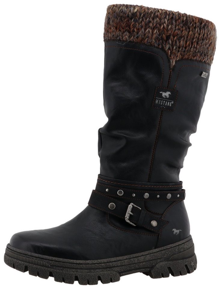 mustang shoes Tabitha Winterstiefel Stiefel mit Zierriemchen und Blockabsatz