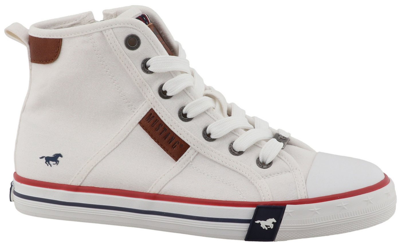 mustang shoes Winona Plateausneaker Freizeitschuh, High Top-Sneaker, Schnürboots, kontrastreiche Details (weiß)