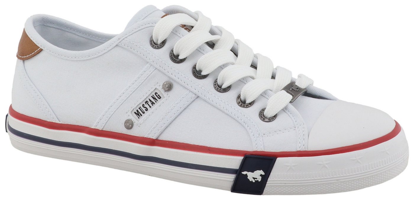 mustang shoes Winona Sneaker Freizeitschuh, Halbschuh, Schnürschuh mit seitlichem Logoschriftzug (weiß)