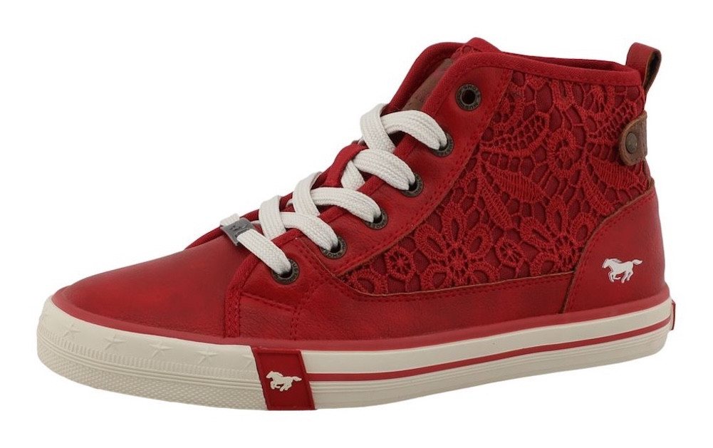 mustang shoes Winona Sneaker Schnürboots, High Top-Sneaker mit Blüten-Stickerei (rot)