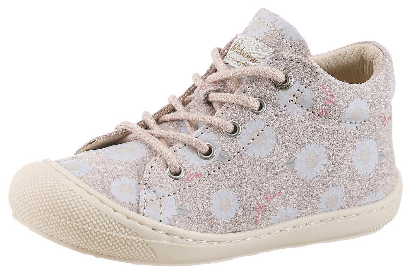 naturino COCOON SUEDE Lauflernschuh Babyschuh mit Print, Größenschablone zum Download (rosa)