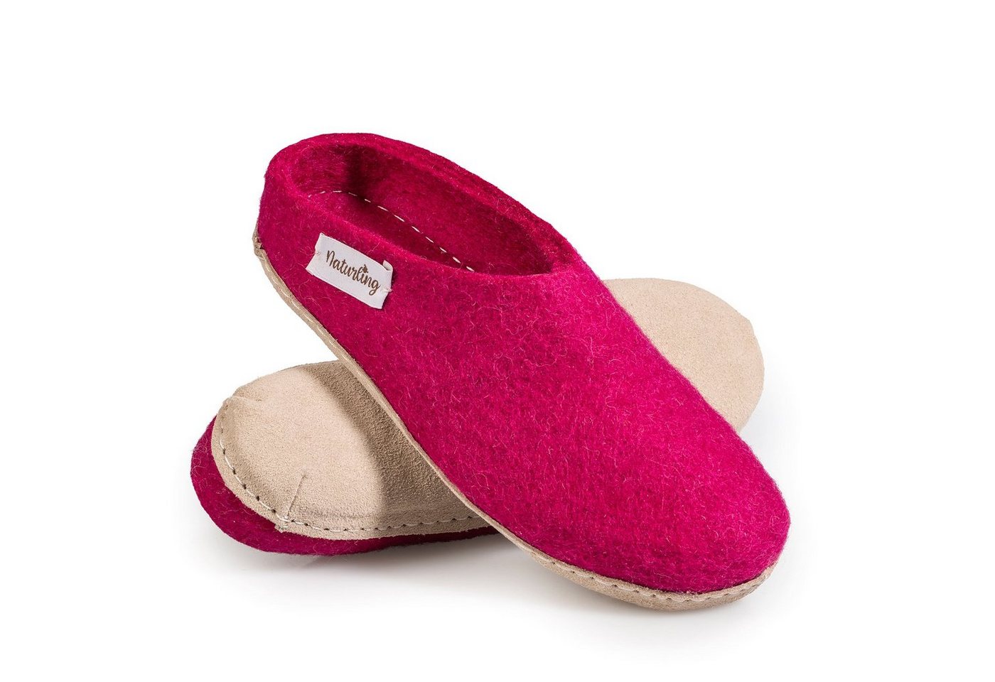 naturling Filz Damen Pantoffel Hausschuh (mit bequemer) Ledersohle