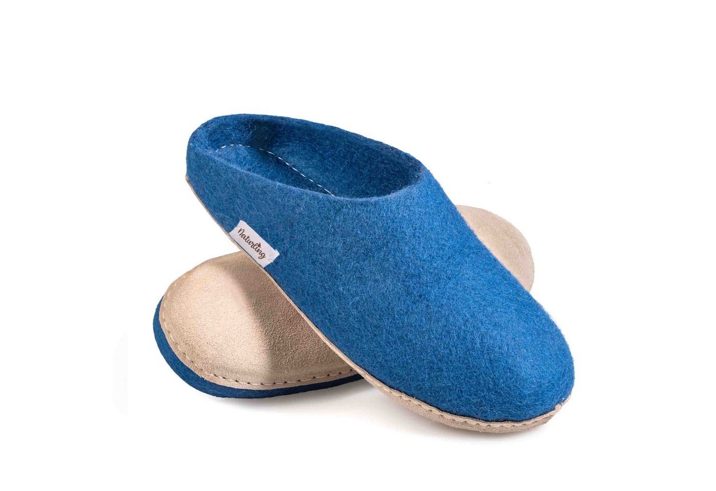 naturling Filz Damen Pantoffel Hausschuh (mit bequemer) Ledersohle
