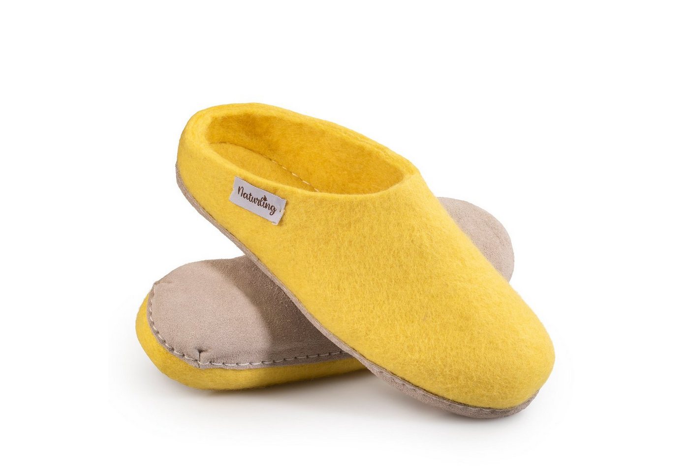naturling Filz Damen Pantoffel Hausschuh (mit bequemer) Ledersohle