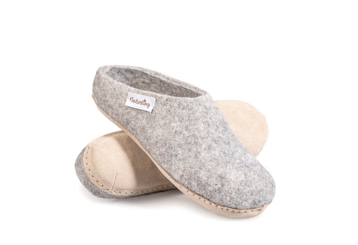naturling Filz Damen Pantoffel Hausschuh (mit bequemer) Ledersohle