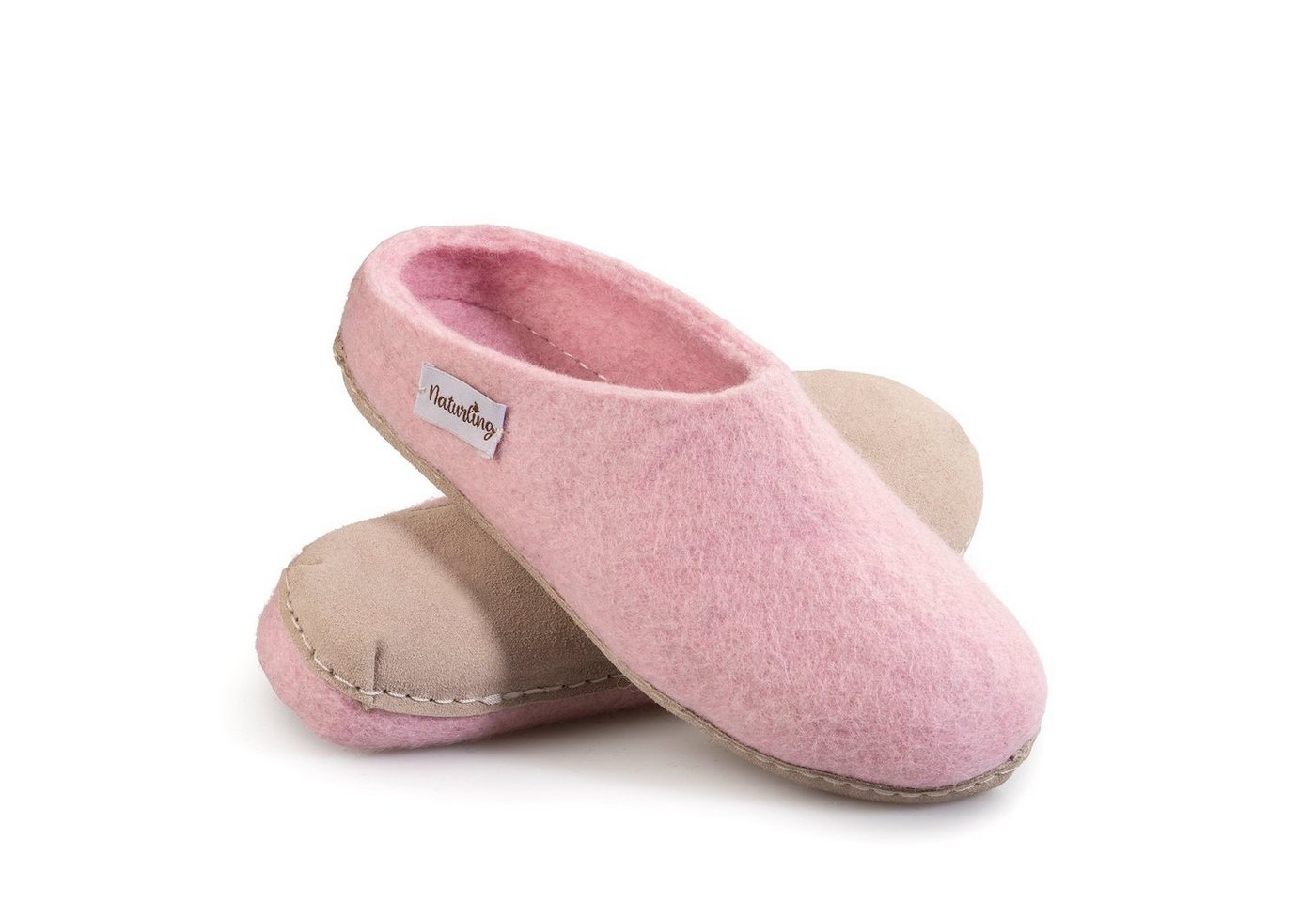 naturling Filz Damen Pantoffel Hausschuh (mit bequemer) Ledersohle