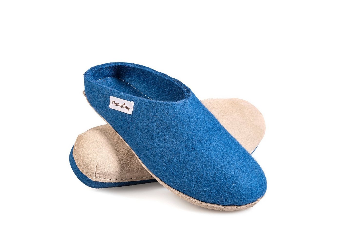 naturling Herren Filz Pantoffel Hausschuh (mit echter) Ledersohle