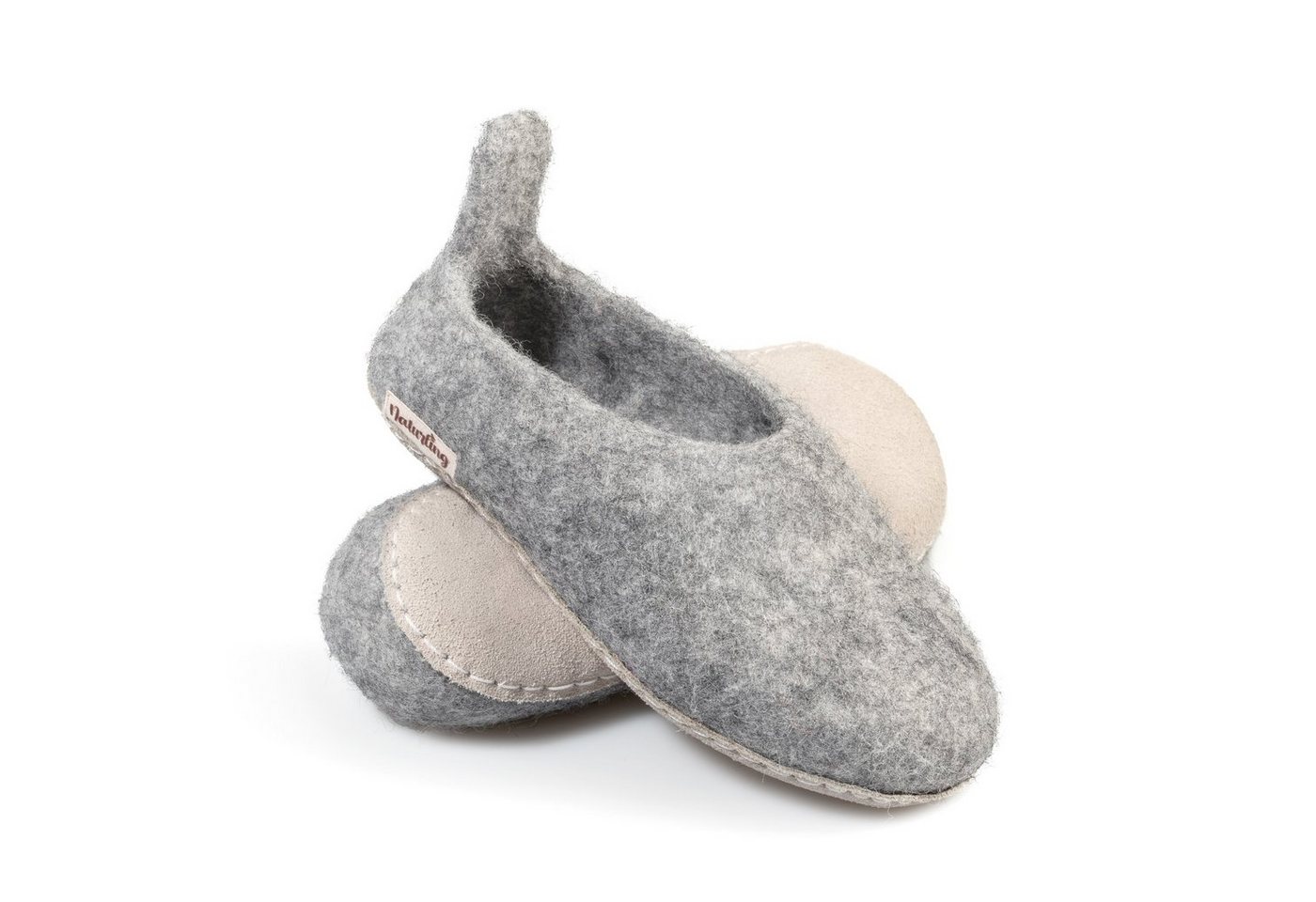 naturling Kinder Filz Hausschuhe Hüttenschuhe (für Mädchen & Jungen) mit Anziehlasche und Ledersohle