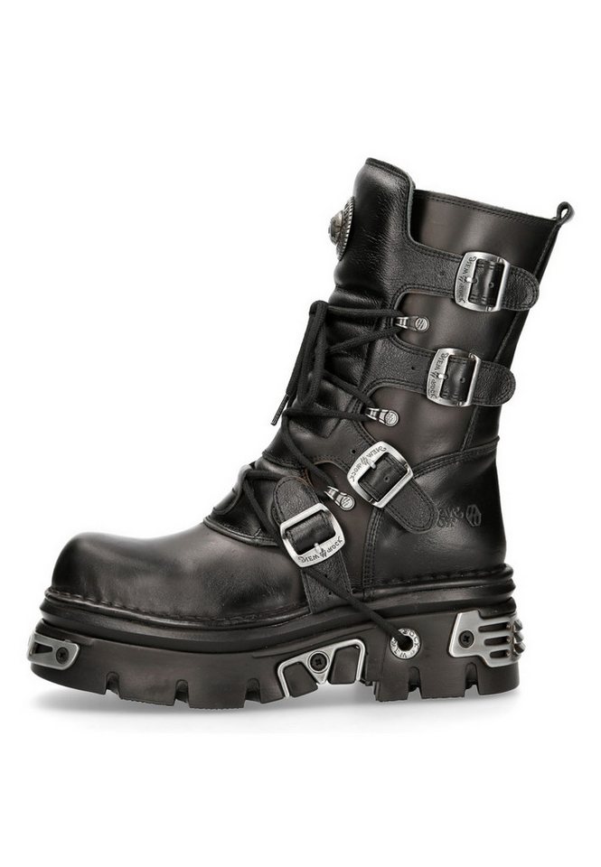 New Rock M-373-S4 Ankleboots Edle Schwarzleder-Stiefel für den rebellischen Look