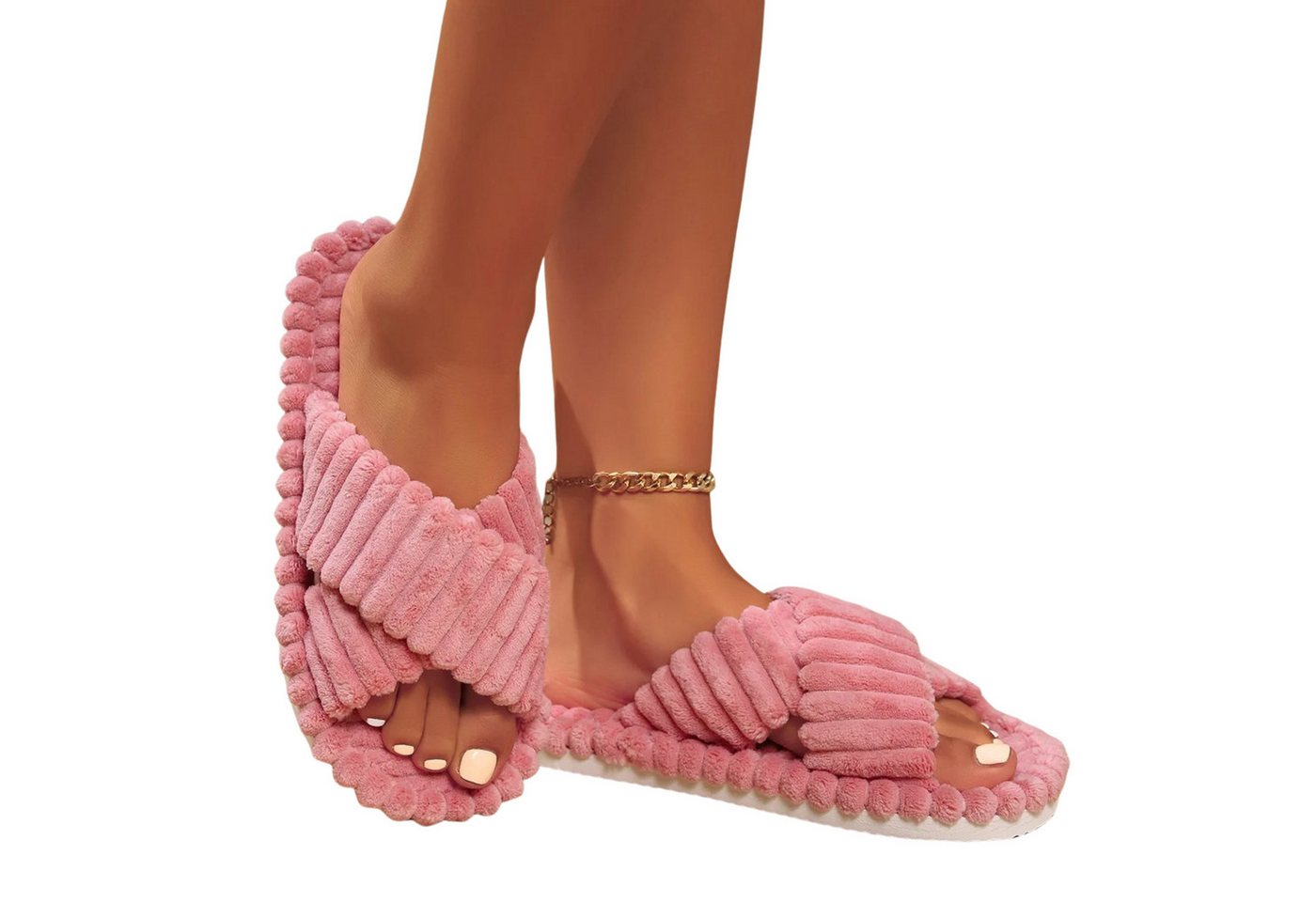 NEXORA Damen Hausschuhe flauschig – Kuschelige Pantoffeln mit Kreuzriemen Plüsch Hausschuhe