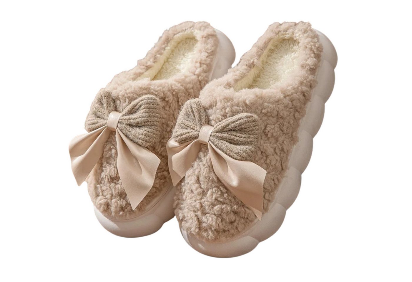 NEXORA Flauschige Hausschuhe mit Schleife – Plüsch Hausschuhe Damen Plüsch Hausschuhe flauschige Hausschuhe mit Schleife