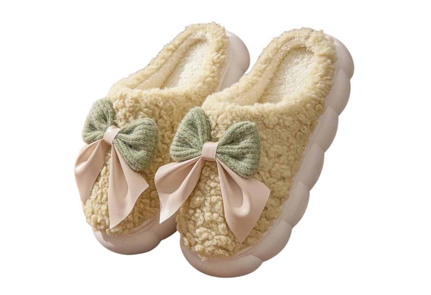 NEXORA Flauschige Hausschuhe mit Schleife – Plüsch Hausschuhe Damen Plüsch Hausschuhe flauschige Hausschuhe mit Schleife