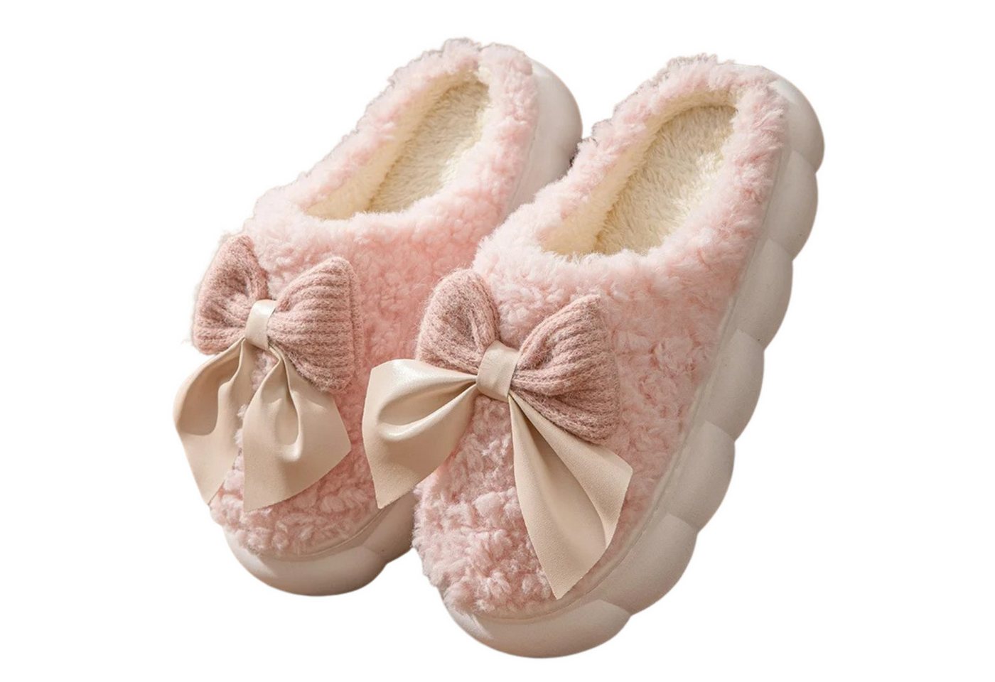 NEXORA Flauschige Hausschuhe mit Schleife – Plüsch Hausschuhe Damen Plüsch Hausschuhe flauschige Hausschuhe mit Schleife