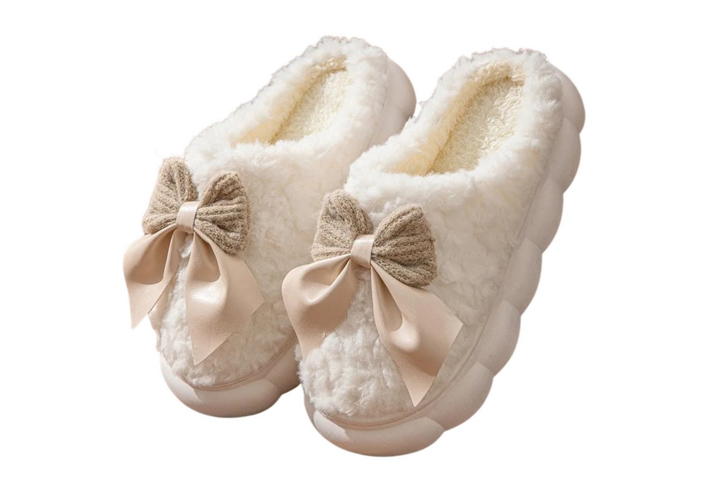 NEXORA Flauschige Hausschuhe mit Schleife – Plüsch Hausschuhe Damen Plüsch Hausschuhe flauschige Hausschuhe mit Schleife