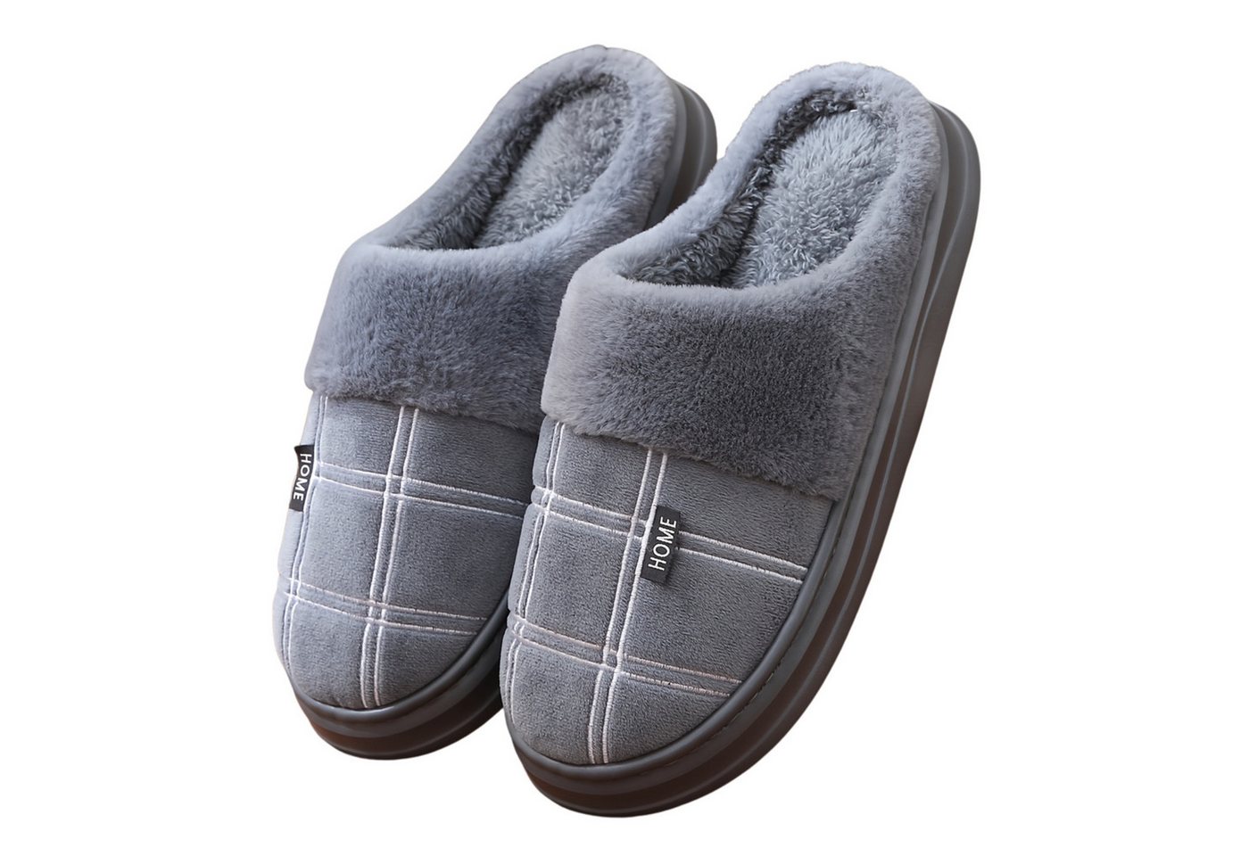 NEXORA Hausschuhe Damen Herren gefüttert rutschhemmend grau schwarz Hausschuh (Paar, Paar) Weich gefüttert, rutschhemmend, warm, bequem, kuschelig, Unisex