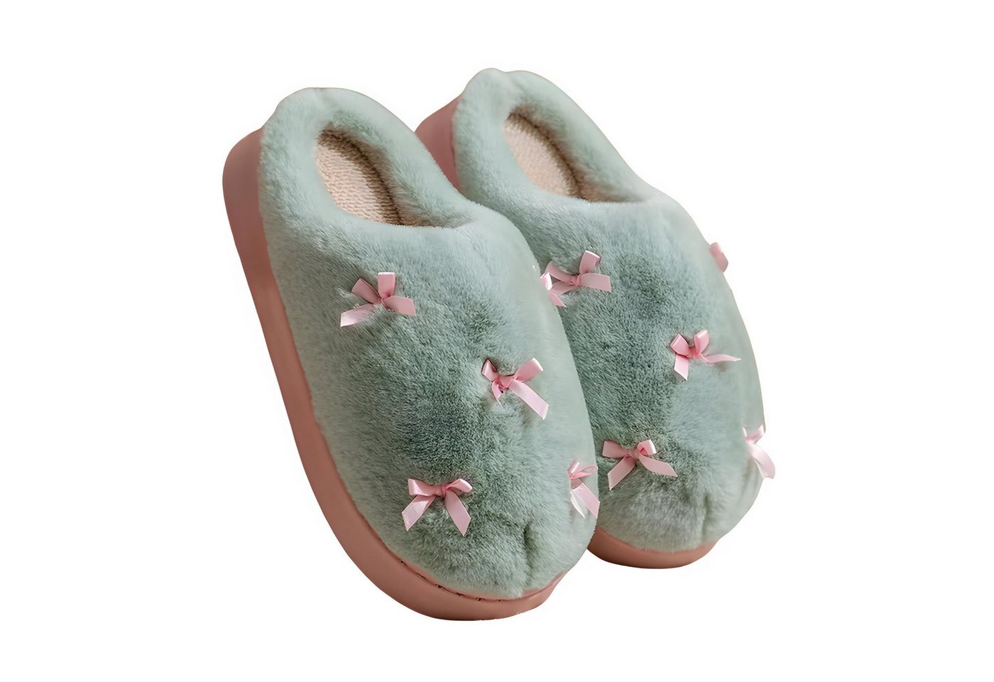 NEXORA Kuschelige Plüsch-Hausschuhe mit Schleifen Plüsch Hausschuhe (Paar) kuschelige Hausschuhe mit niedlichen Schleifchen
