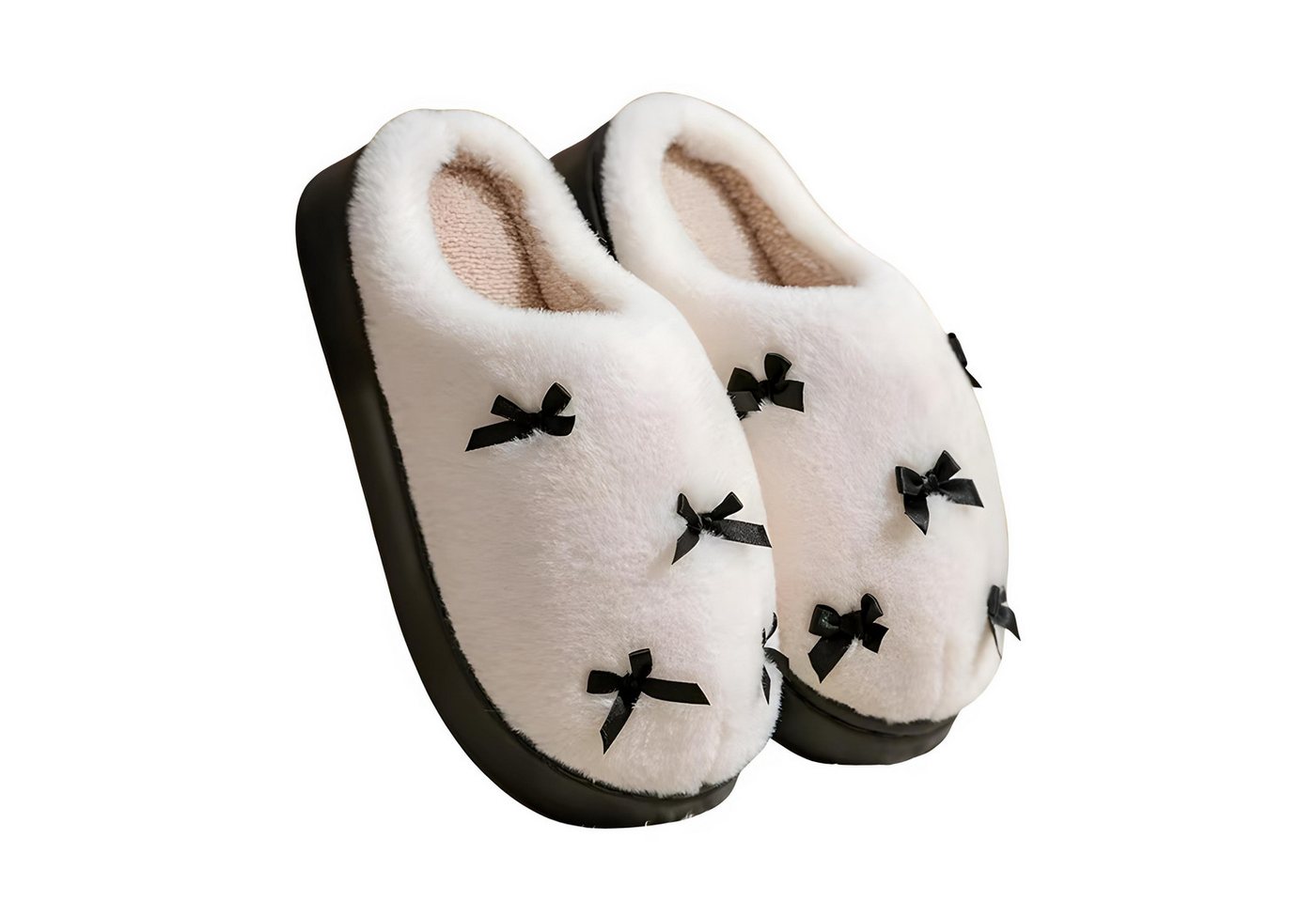 NEXORA Kuschelige Plüsch-Hausschuhe mit Schleifen Plüsch Hausschuhe (Paar) kuschelige Hausschuhe mit niedlichen Schleifchen